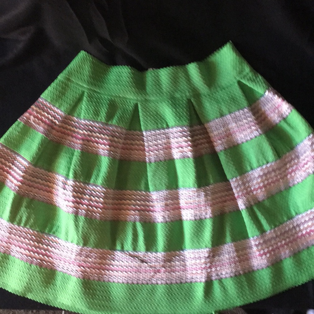 Pink and green short flare skirt